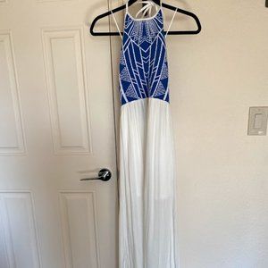 NWT Blue/White Geometric Halter Maxi Dress (S)